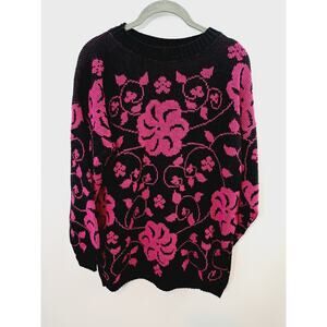 Diversity Essentials Petite Vintage Women's Pink Black Floral Sweater